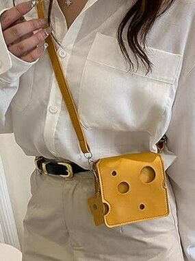 Cheese Shaped Crossbody Bag Creative Mini Shoulder Bag Fashion Handbag Unique!